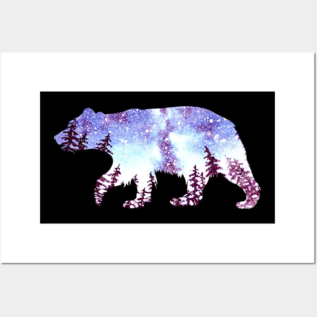 Grizzly Bear Forest Night Sky Wall Art by Mila46